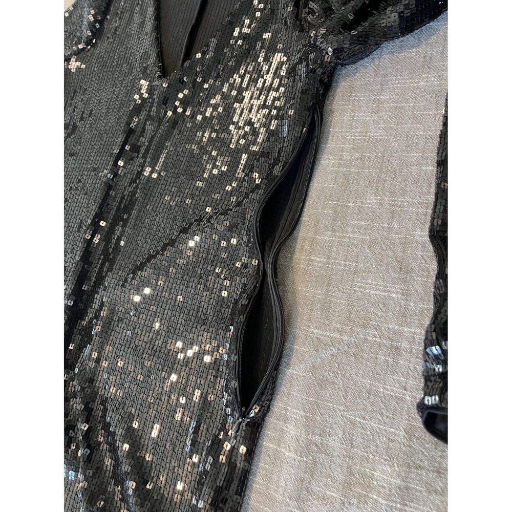 Good American Black Sequin V-Neck Midi Dress Long Sleeve GDW0130 Size 2 - Picture 8 of 11